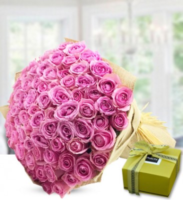 60 Pink roses with 250gms Patchi Chocolate Roses of Appreciation