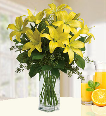 Bunch of 5 Stems of Yellow Lilies with Greens & Fillers Yellow Sunshine