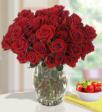 30 Red Roses in a Glass vase Touch and Express