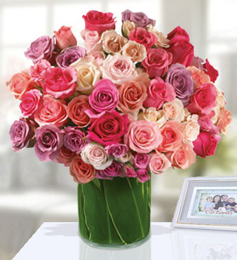 60 Mixed Color roses in a Glass Vase Feminine and fabulous