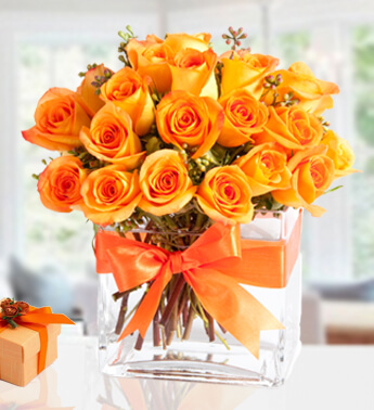 Bunch of 20 Orange roses Warm Spirit