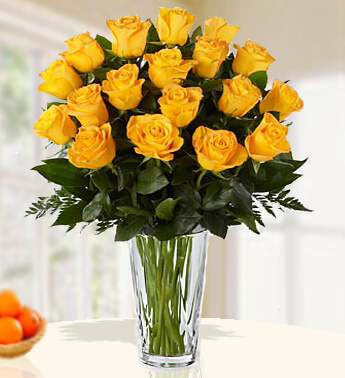 Bunch of 18 Yellow roses with fillers Yellow Lover