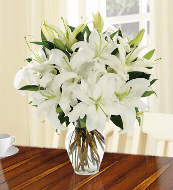 Bunch of 9 Stems Of White Lilies with fillers Rare Beauty