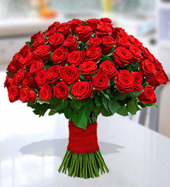 Bunch of 51 stems of Red Roses with fillers in a nice wrapping paper. Truly Magnificent
