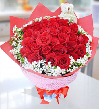 30 Red roses with fillers in a nice wrapping. Beautiful Red 30