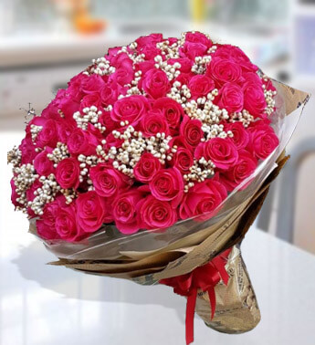 Bouquet of 72 Pink Roses with fillers in nice wrapping She's Lovely
